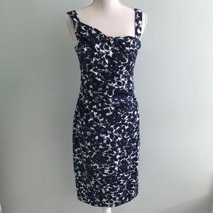 Maggy London Asymmetrical Floral Ruched Dress, Size 6
